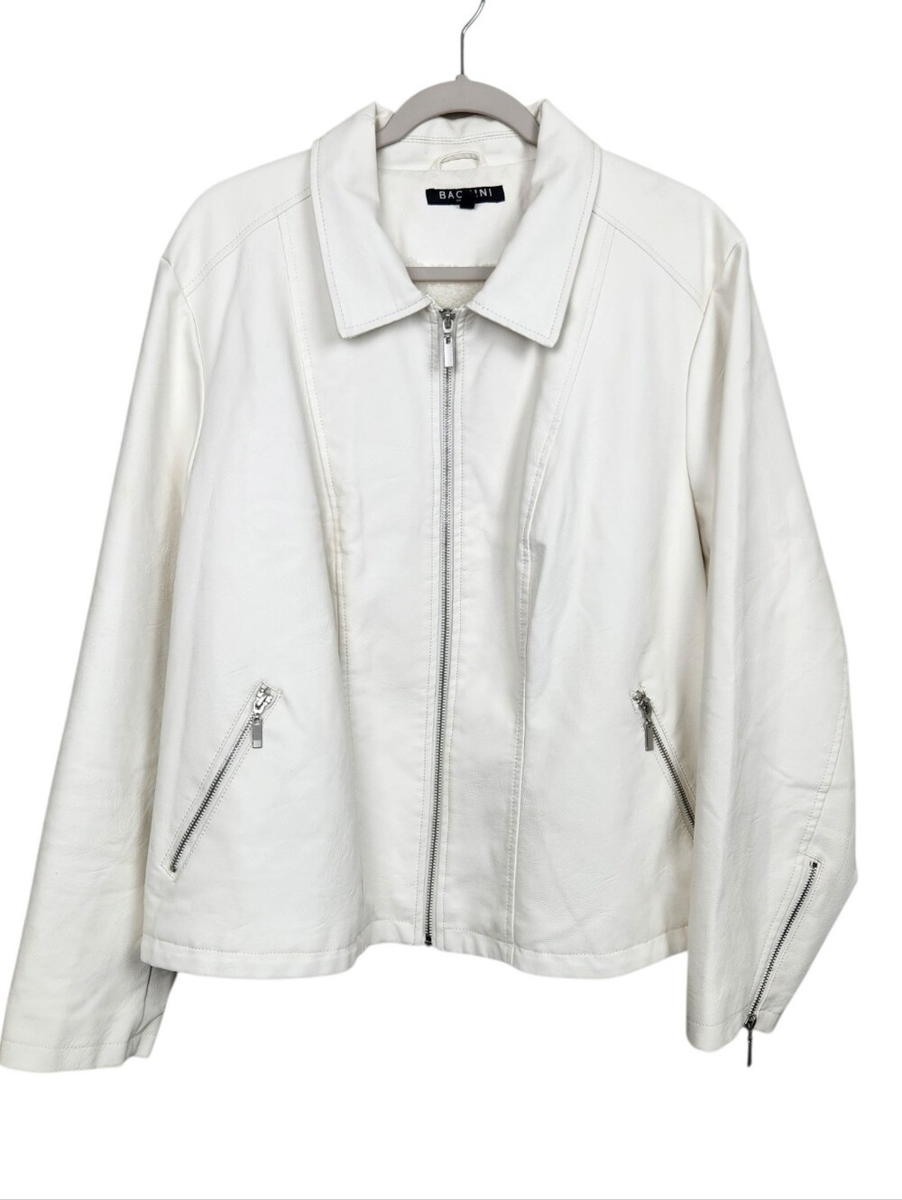 Baccini White Ivory Faux Leather Vegan Jacket Fleece Lined Mob Womens Size 3X